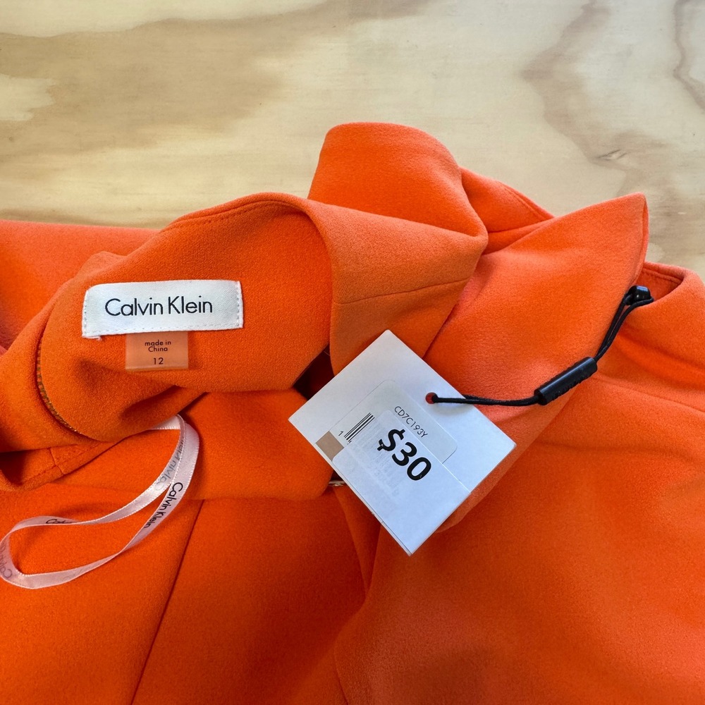 NWT Calvin Klein Orange Sleeveless Sheath Dress Gold Cutout Neck CD7C193Y Sz 12 - Picture 6 of 8